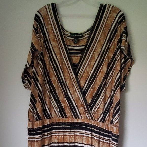 Women's Plus Size 4X Maxi Dress Crossover V Neck Striped Black & Brown Casual - Picture 5 of 13